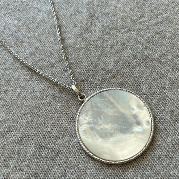 Honora White Mother-of -Pearl Disc Pendant and Silver Necklace - Picture 9 of 14
